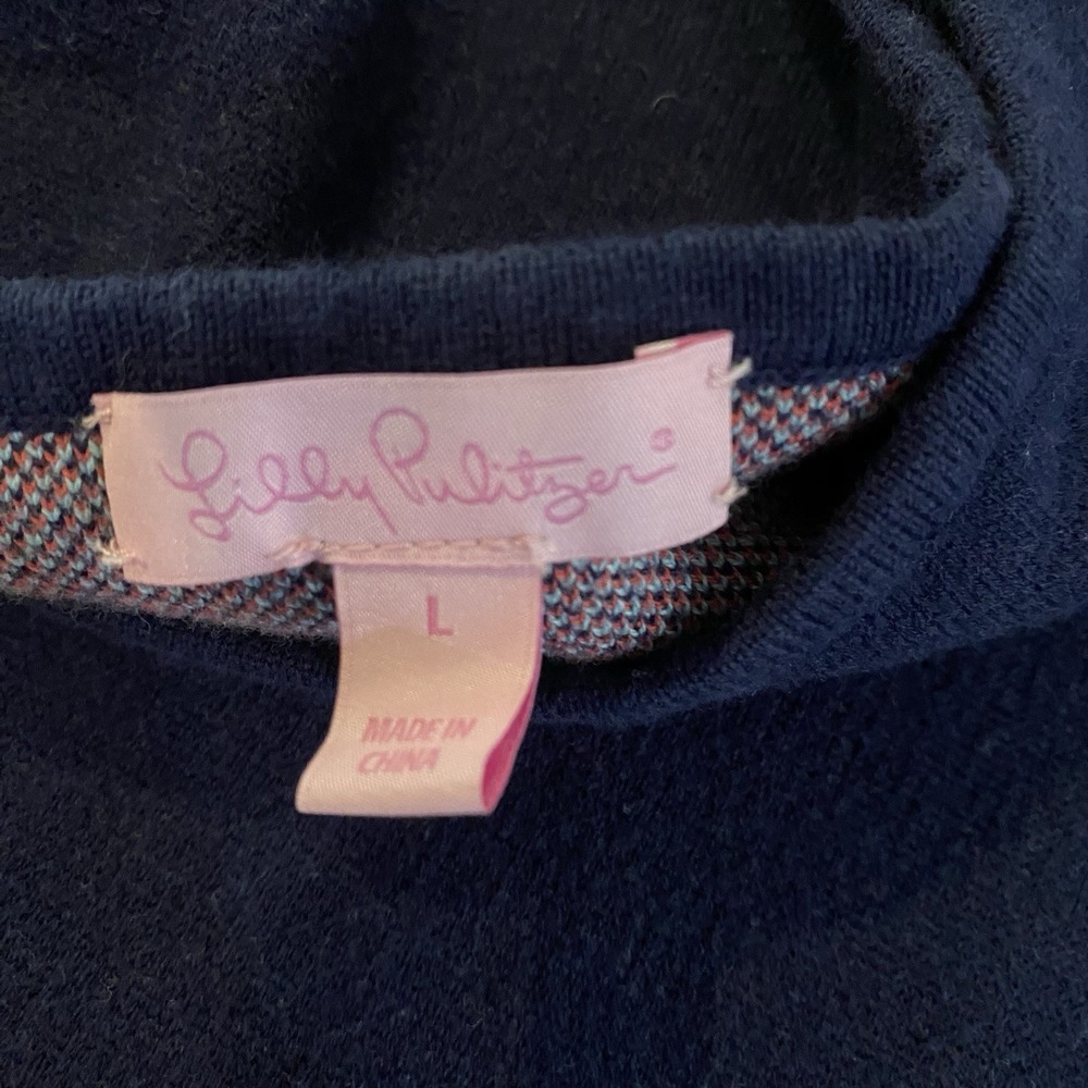 Lilly Pulitzer Polly Sweater Dress Womens Large Blue Pink Coral 3/4 Sleeve - Picture 3 of 10